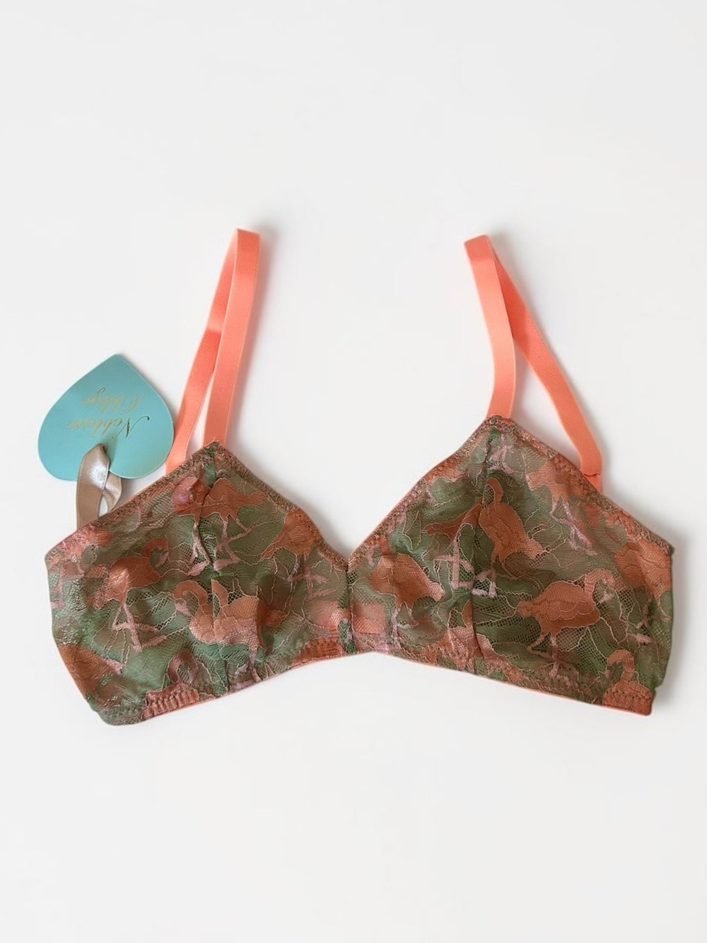 NWT Noblesse Oblige Flamingo Embroidered Lace Bralette Sz Large